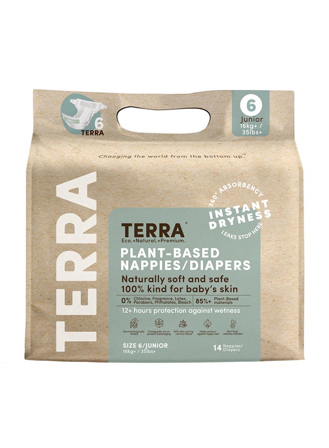 Terra حفاضات الأطفال جونيور المصنوعة من مواد نباتية، 16 كجم +، 24 - 48 شهر، 14 قطعة، الحجم 6 - Image 1