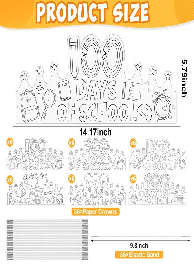 Sealmic 36 Set 100 Days of School Coloring Crowns 100th Day of School Paper Craft Crown Hats 100 Day Party Decorations Color Your Own Crafts for Students Classroom Activities Gift Celebration Supplies DIY Art - Image 2