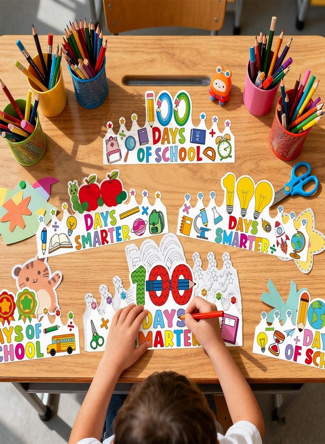 Sealmic 36 Set 100 Days of School Coloring Crowns 100th Day of School Paper Craft Crown Hats 100 Day Party Decorations Color Your Own Crafts for Students Classroom Activities Gift Celebration Supplies DIY Art - Image 5