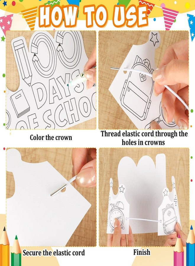 Sealmic 36 Set 100 Days of School Coloring Crowns 100th Day of School Paper Craft Crown Hats 100 Day Party Decorations Color Your Own Crafts for Students Classroom Activities Gift Celebration Supplies DIY Art - Image 3