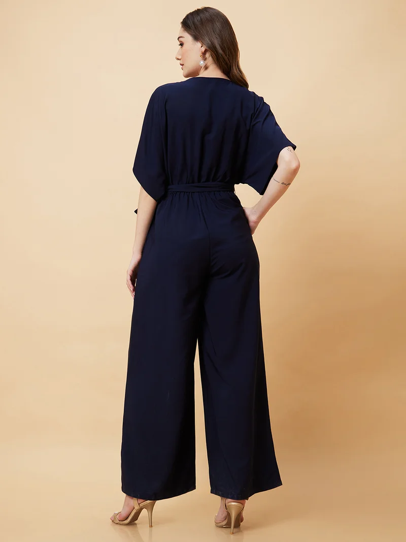 globus Women V Cut & Kimono Sleeves Waist Tie-Up Longline Jumpsuit