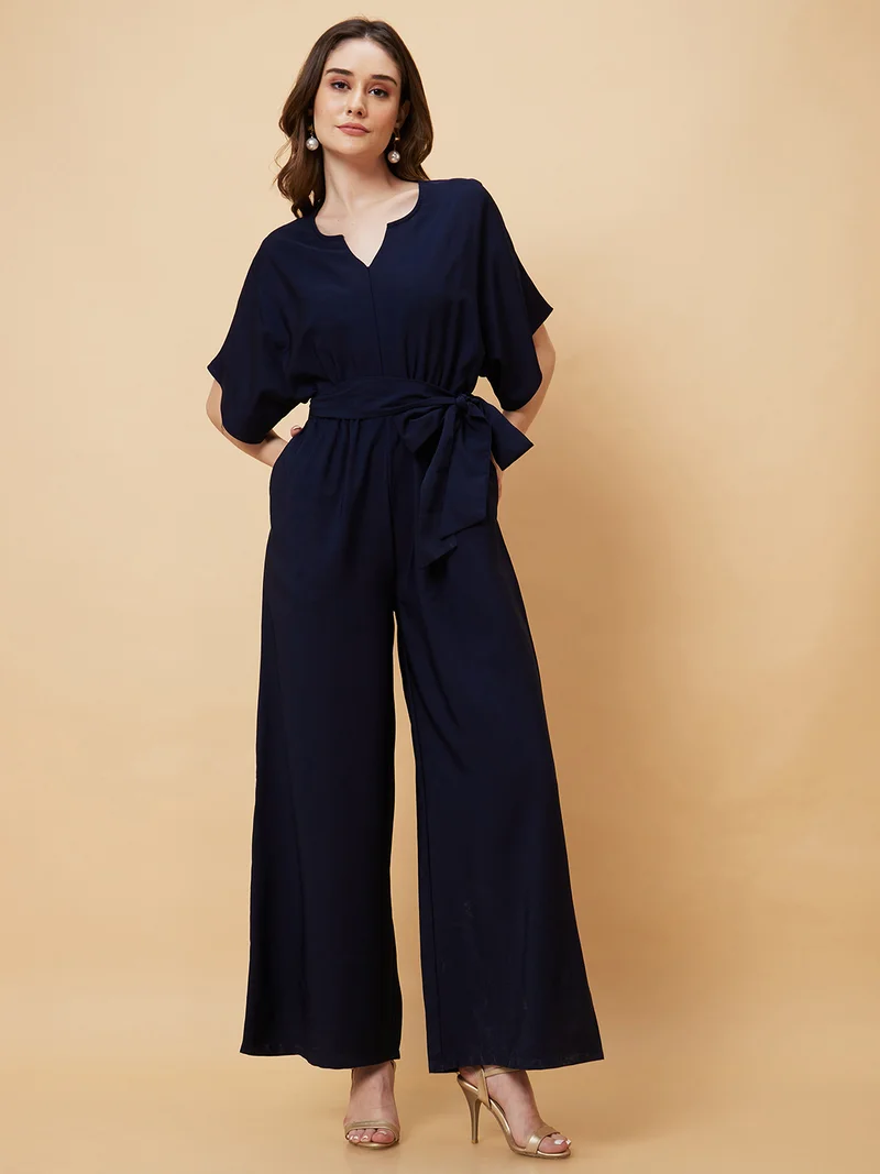 globus Women V Cut & Kimono Sleeves Waist Tie-Up Longline Jumpsuit