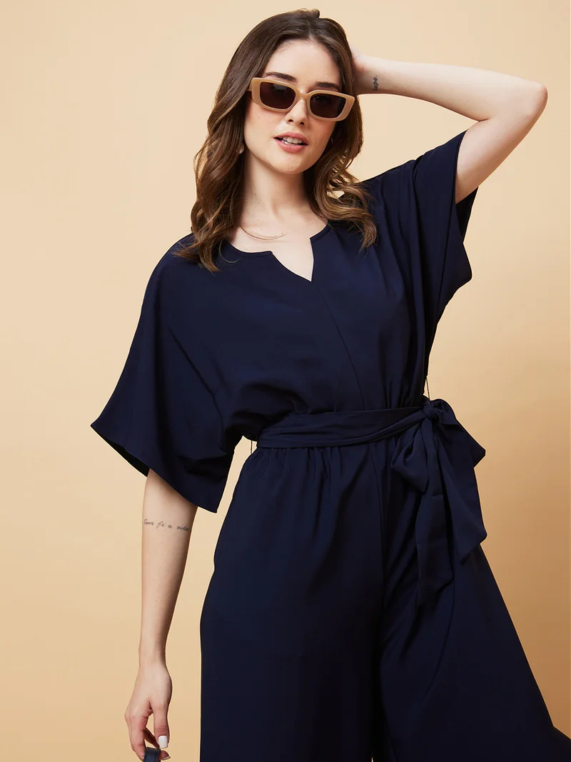 globus Women V Cut & Kimono Sleeves Waist Tie-Up Longline Jumpsuit