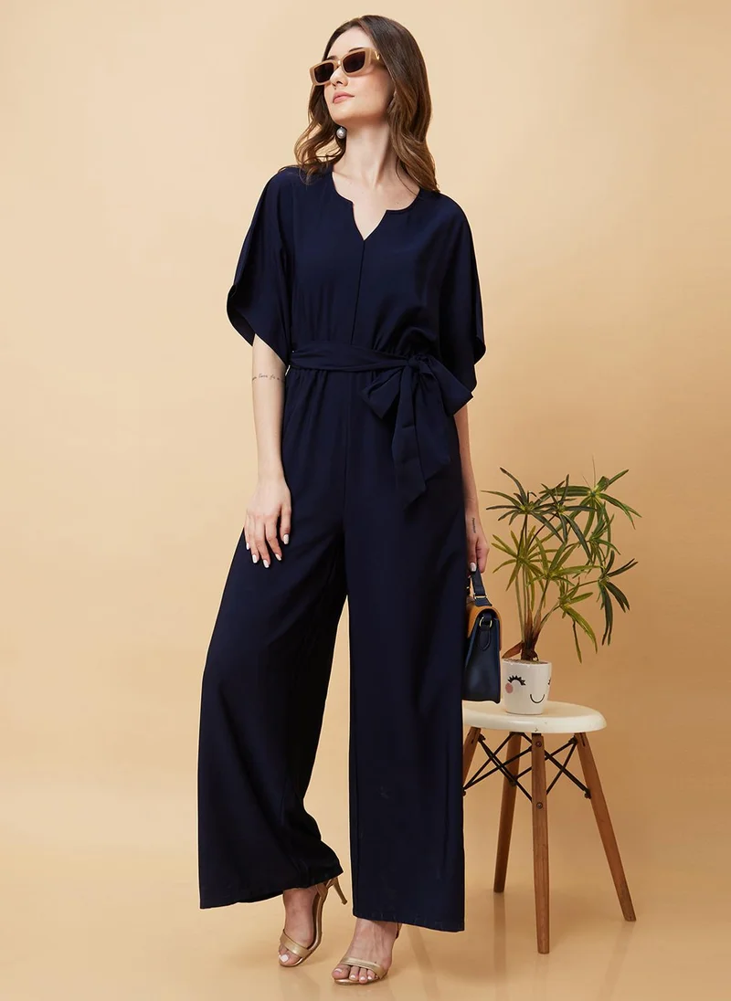 Globus Women V Cut & Kimono Sleeves Waist Tie-Up Longline Jumpsuit