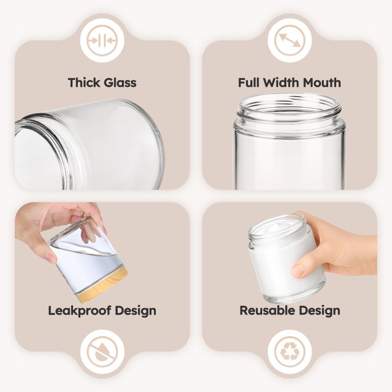 Tecohouse 8 oz Glass Jars with Lids, 12 Pack Small Glass Jars with Plastic Woodgrain Lids, Lotion Container Empty Cosmetic Travel Containers for Sample, Cream, Lotion, Honey, Powder - Image 4
