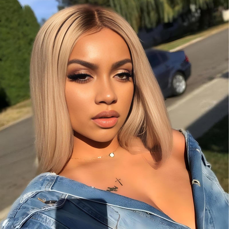 JOUKAYEA Long Ombre Brown Blonde Wig for White Black Women, Synthetic Straight Highlight Dirty Blond Wig with Dark Roots, Golden Hispanic Ladies Realistic Natural Looking Hair Replacement Wigs - Image 3