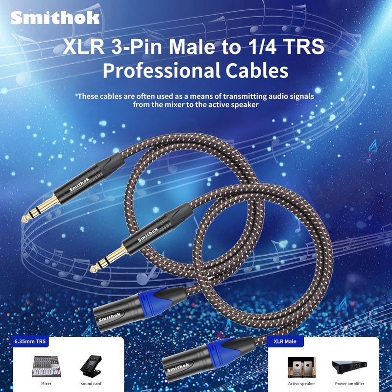 Smithok 2Pack 1/4" to XLR Cable,Heavy Duty Nylon Braided,Gold Plated Plug,Balanced 1/4" TRS (Quarter Inch 6.35mm) to 3pin XLR Male Patch Cable, Microphone Cable-3.3ft - Image 2