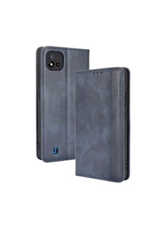HuHa Case Cover For Realme C11 2021 / Realme C20 / Realme C20a Magnetic Buckle Retro Crazy Horse Texture Horizontal Flip Leather Case with Holder & Card Slots & Photo Frame Blue 