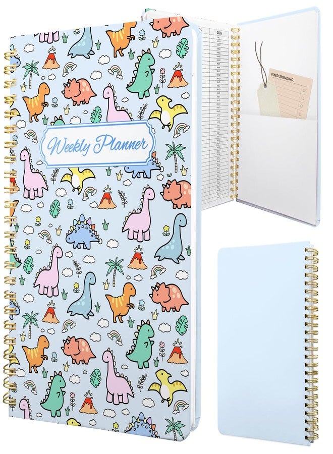 Stanoha Weekly Planner Undated - 52 Weeks To Do List Notebook A5 for Work: Weekly Task, Habit Tracker Journal, Goal Setting, Agenda Sprial Bound Organizer Book for Women Cute Stylish Design, Dino - Image 1