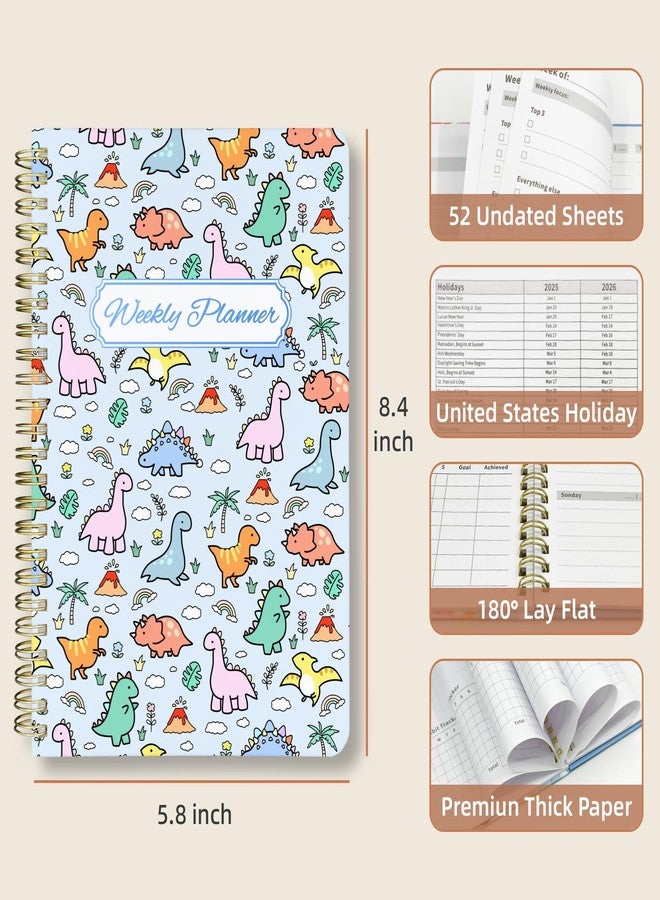 Stanoha Weekly Planner Undated - 52 Weeks To Do List Notebook A5 for Work: Weekly Task, Habit Tracker Journal, Goal Setting, Agenda Sprial Bound Organizer Book for Women Cute Stylish Design, Dino - Image 3