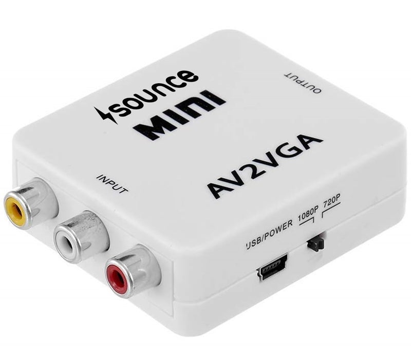 Sounce محول Sounce AV RCA إلى VGA محول صوت وصورة، محول AV مركب إلى VGA 3.5 مم لتشغيل فيديو التلفاز 1080p مع كابل طاقة USB لجهاز VCD DVD وجهاز العرض والتلفاز وجهاز الاستقبال - Image 1