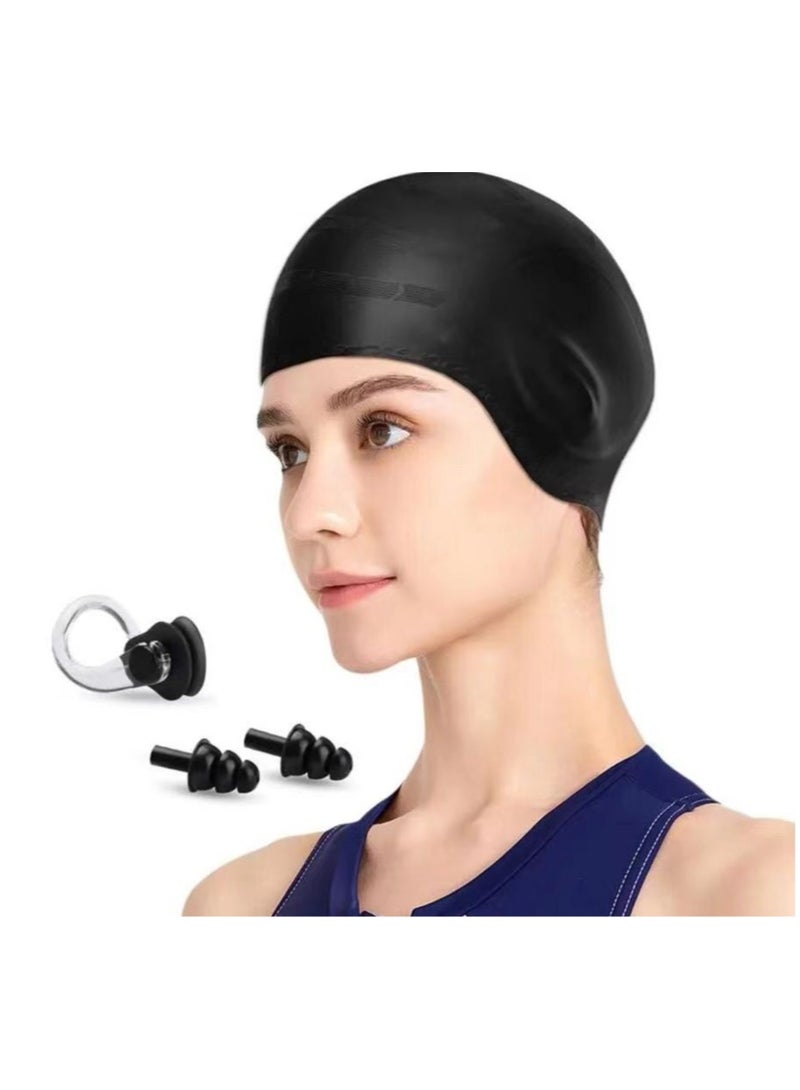 ماسكابوني قبعة سباحة للجنسين من بتصميم مريح ثلاثي الابعاد لحماية الاذن، قبعة سباحة مريحة من السيليكون مع حماية للاذن واحتقان الانف - Image 1