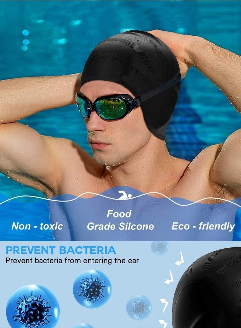 ماسكابوني قبعة سباحة للجنسين من بتصميم مريح ثلاثي الابعاد لحماية الاذن، قبعة سباحة مريحة من السيليكون مع حماية للاذن واحتقان الانف - Image 3