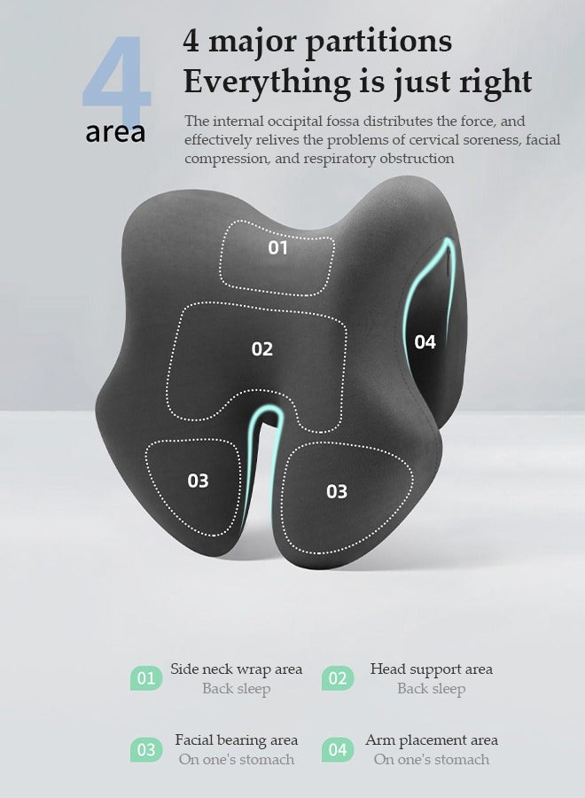 DUNISO Nap Pillow for Office School , multifunctional memory sponge pillow, office chair headrest, curved slope design, suitable for travel, office, school, 25 * 25 * 17cm, gray  - Image 2