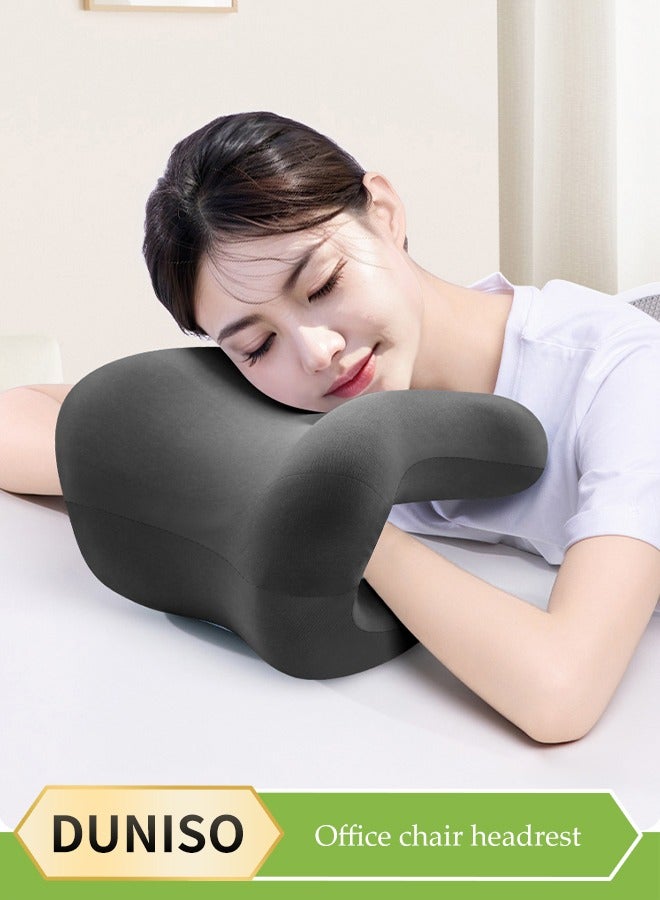 DUNISO Nap Pillow for Office School , multifunctional memory sponge pillow, office chair headrest, curved slope design, suitable for travel, office, school, 25 * 25 * 17cm, gray  - Image 1