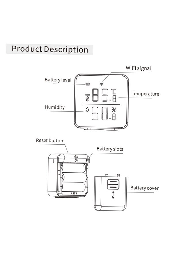Generic - WiFi Smart Temperature Humidity Sensor Compatible with Alexa 230ft Super Long Range Wireless Digital Hygrometer Indoor Thermometer Humidity Meter Temperature Humidity Monitor Sensor - Image 1