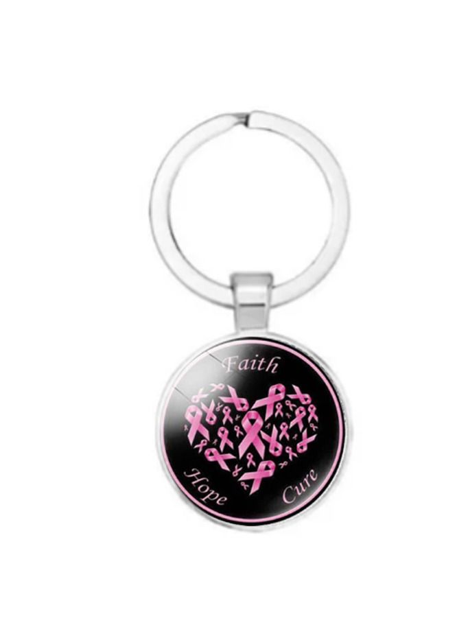 خيشة ميدالية مفاتيح معدنية للجنسين بشعار اليوم العالمي لسرطان الثدي - Image 1
