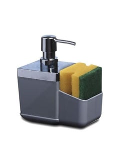 Primanova Toskana soap dispenser with sponge holder plastic for kitchen and bathroom 15 8.5 19.5 cm grey  - Image 1