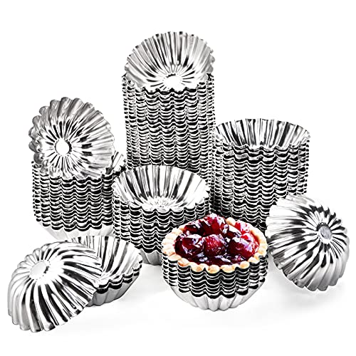 Dicunoy 100 PCS Egg Tart Molds for Baking, 3" Mini Tart Pie Pan, Aluminum Brioche Mold, Resuable Ensaymada Molder Filipino, Brioche Tins Mould for Tart Shells, Cupcakes, Mini Cake, Pudding, Muffin - Image 1