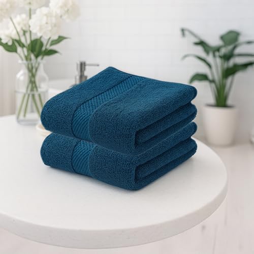 Earthy Fables Premium Bath Towel - 100% Combed Cotton, 600 GSM, Ultra Soft, Quick Dry and Highly Absorbent for Home, Travel and Acne-Prone Skin, 150 x 70 cm, Dark Teal, Set of 2 - Image 1