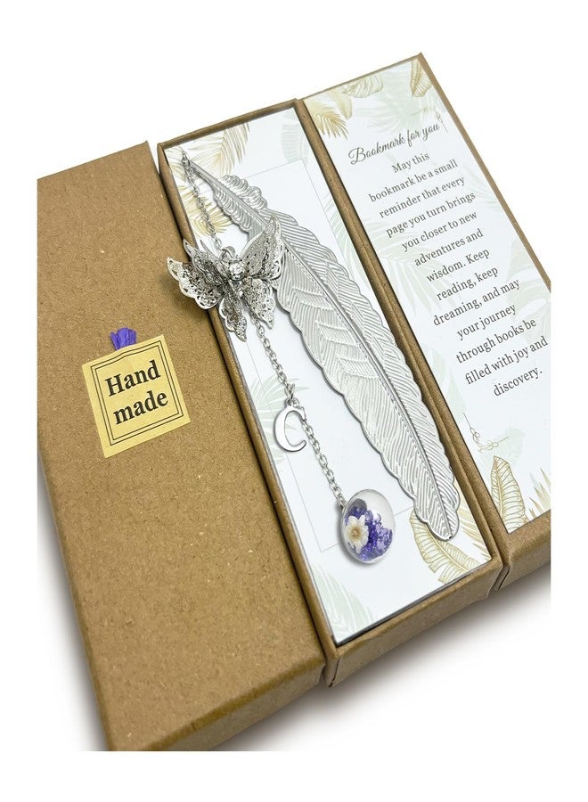 SEREDH Letter Butterfly Metal Feather Bookmarks Gifts for Reading Women Book Lovers Unique Book Mark Birthday Mothers Day Valentines Christmas Gift for Teacher Mom Best Friend Coworkers Stocking Stuffers, C - Image 1