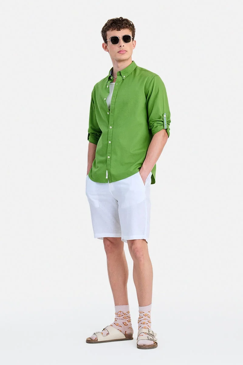 سنيتش Lime Green Solid Long Sleeve Regular Fit Shirt