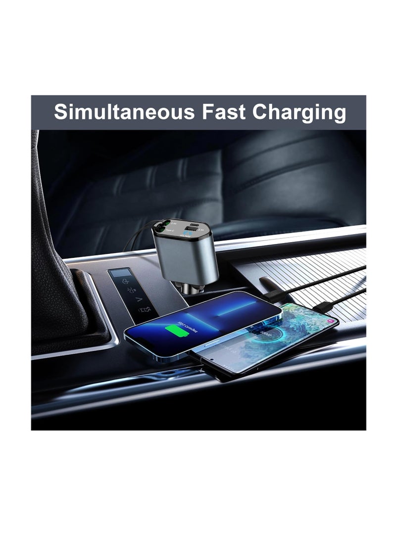 Retractable car charger - Fast USB C Retractable Car Charger LED digital display 120W 4 in 1 Quick Adapter 2 Port Type C PD Car charging station charger -12/24V 120W Fast Car Charger - Image 5