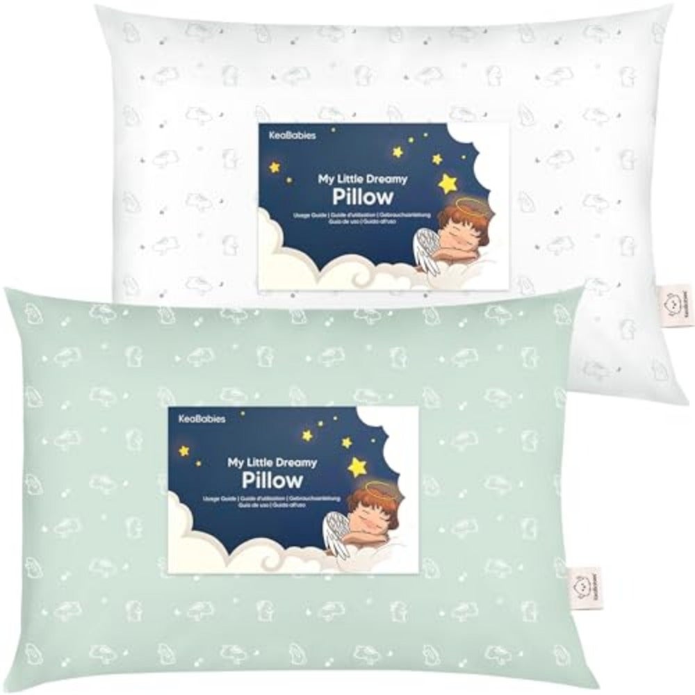 2-Pack Toddler Pillows for'Beds, Soft Microfiber Cover with Hypoallergenic Polyester Fill, Light Blue, Machine Washable Breathable