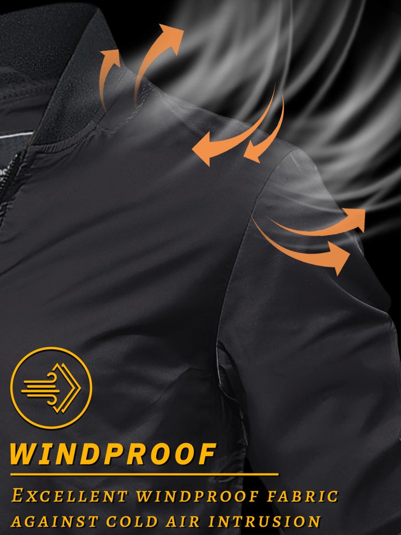 TACVASEN Men's Varsity Jackets Black Bomber Jackets Men Windproof Jackets Men Casual Jackets Men Spring Jackets Men Harrington Jacket Letterman Jacket Black XL - Image 3