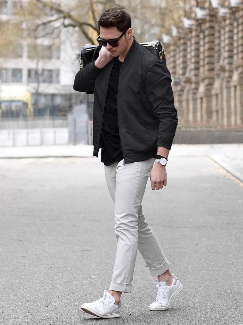 TACVASEN Men's Varsity Jackets Black Bomber Jackets Men Windproof Jackets Men Casual Jackets Men Spring Jackets Men Harrington Jacket Letterman Jacket Black XL - Image 4