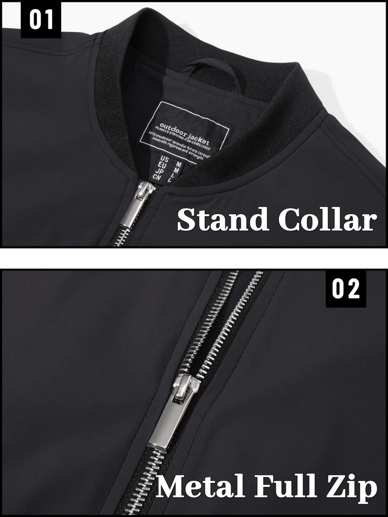 TACVASEN Men's Varsity Jackets Black Bomber Jackets Men Windproof Jackets Men Casual Jackets Men Spring Jackets Men Harrington Jacket Letterman Jacket Black XL - Image 5