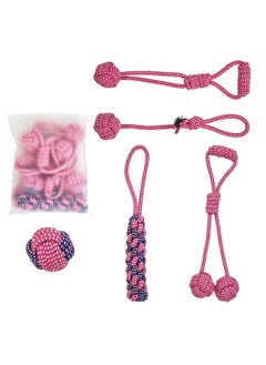 MAJIBAO Combo pack of 5 rope toys, Durable and 100% cotton, Ideal for small to medium dogs, 32 cm Interactive chew toy for Dental health, Play, Aggression, and Tug of War, Loop handle with rope ball (Pink)  - Image 1