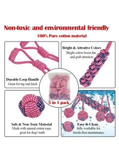 MAJIBAO Combo pack of 5 rope toys, Durable and 100% cotton, Ideal for small to medium dogs, 32 cm Interactive chew toy for Dental health, Play, Aggression, and Tug of War, Loop handle with rope ball (Pink)  - Image 3