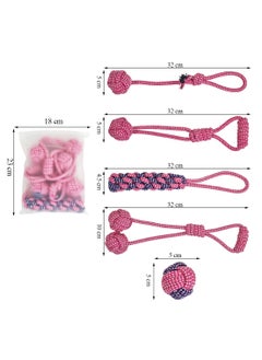 MAJIBAO Combo pack of 5 rope toys, Durable and 100% cotton, Ideal for small to medium dogs, 32 cm Interactive chew toy for Dental health, Play, Aggression, and Tug of War, Loop handle with rope ball (Pink)  - Image 2