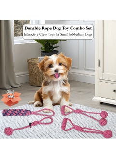 MAJIBAO Combo pack of 5 rope toys, Durable and 100% cotton, Ideal for small to medium dogs, 32 cm Interactive chew toy for Dental health, Play, Aggression, and Tug of War, Loop handle with rope ball (Pink)  - Image 4