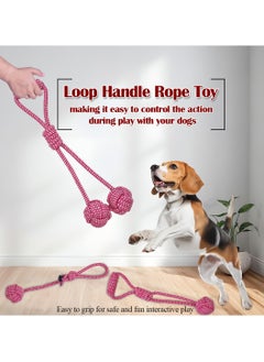 MAJIBAO Combo pack of 5 rope toys, Durable and 100% cotton, Ideal for small to medium dogs, 32 cm Interactive chew toy for Dental health, Play, Aggression, and Tug of War, Loop handle with rope ball (Pink)  - Image 5