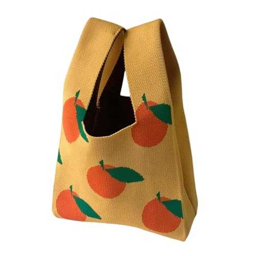GOLD LEAF Women's Wrist Knot Crochet Tote Bag – Small Knitted Handbag Pouch, Cute Wrist Cuff Purse for Casual, Outdoor, Shopping, fruit Pattern – Gift for Mom, Birthday (yellow) - Image 1