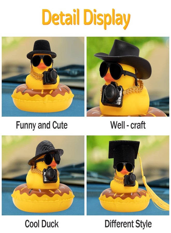 ونوو زينة لوحة القيادة على شكل بطة مطاطية من وونو، إكسسوارات سيارة على شكل بطة كاميرا، زينة للسيارة مع قبعة صغيرة، طوق سباحة، قلادة، ونظارات شمسية (قبعة تخرج). - Image 4