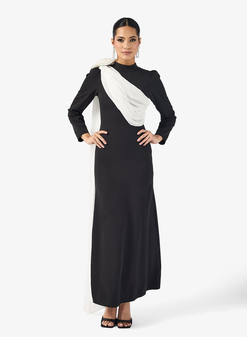 خزانة فستان بلون متباين مع ذيل كتف منسدل - Image 4