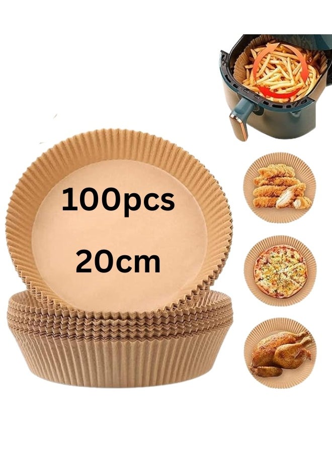 Generic Air Fryer Disposable Paper Liner, 100PCS Non-stick Air Fryer Paper Liners, Oil-proof Parchment Paper liners Disposable Air Fryer Liner, Food Pad Paper for Baking Microwave Roasting 20cm  - Image 1