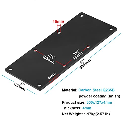 eoere 2 PCS 12" x 5" Heavy Duty Black Flat Straight Mending Bracket Plate, Repair Tie Corner Brace Fixing for Furniture, Timber Connector, Thickness 5/32"(8 Gauge Steel) - Image 2