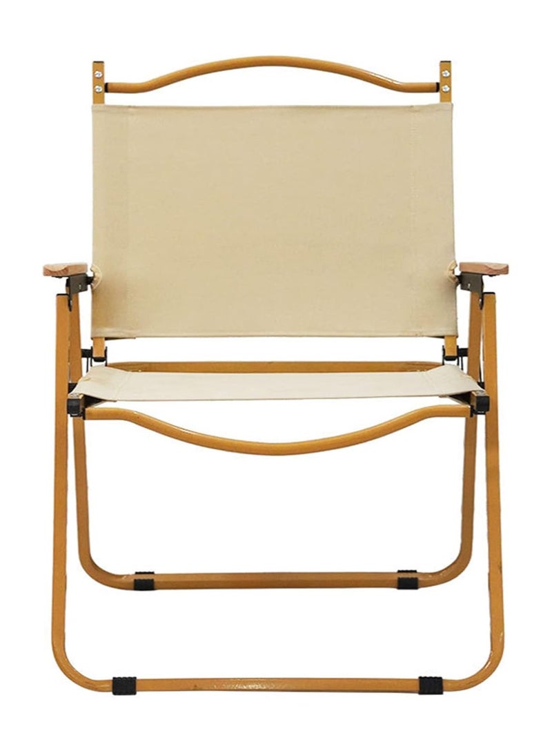 Camping Folding Chair Outdoor Beach Foldable Chair Ultralight Furniture Backpacking Chair with Wooden Handle Aluminum Bracket Stable Camp Chair for Outdoor Hiking Fishing Picnic Travel (Beige) - Image 1