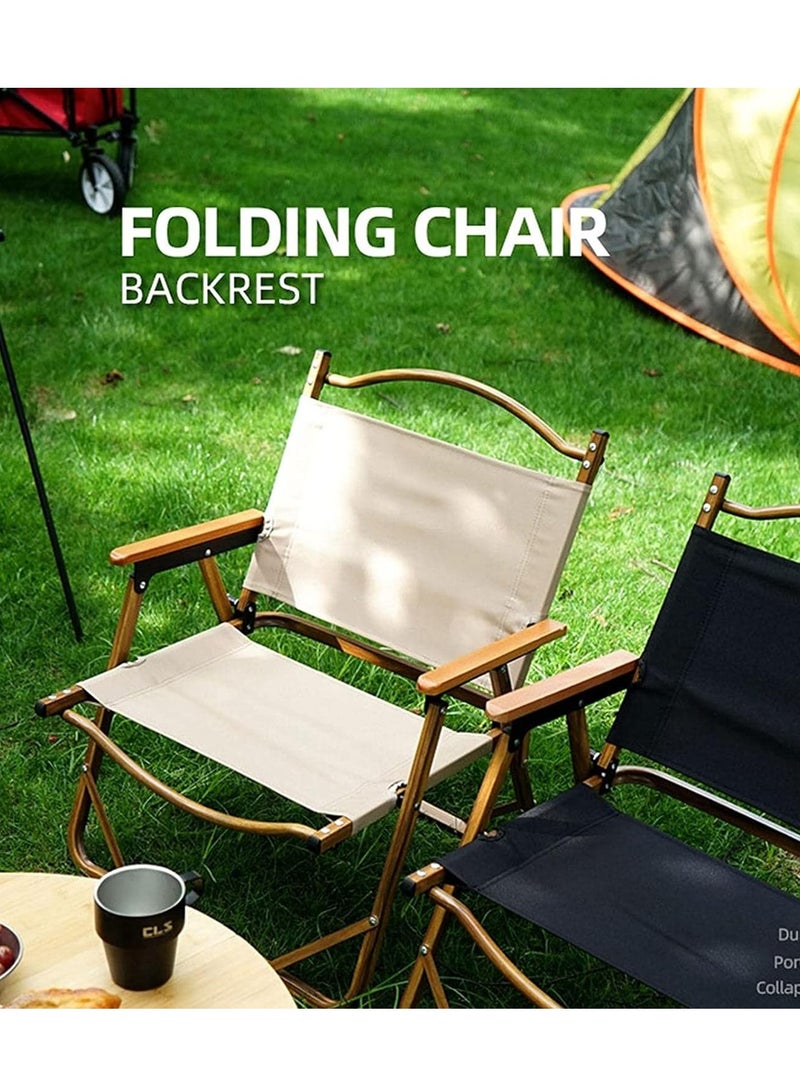 Camping Folding Chair Outdoor Beach Foldable Chair Ultralight Furniture Backpacking Chair with Wooden Handle Aluminum Bracket Stable Camp Chair for Outdoor Hiking Fishing Picnic Travel (Beige) - Image 4