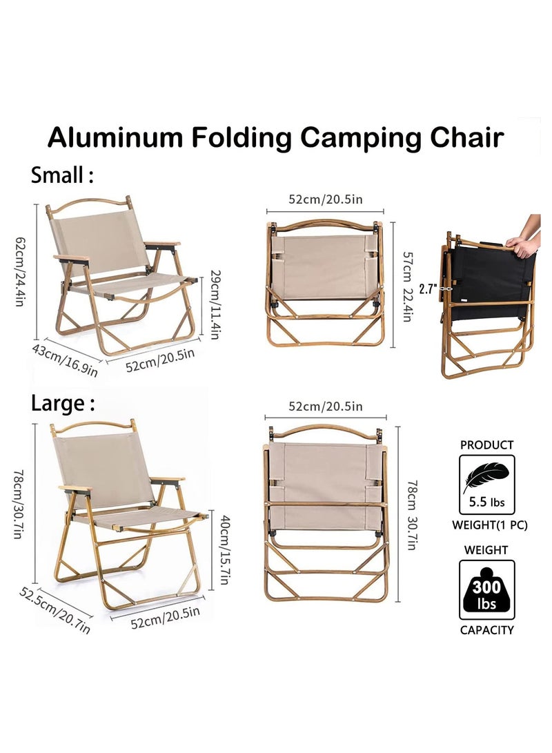 Camping Folding Chair Outdoor Beach Foldable Chair Ultralight Furniture Backpacking Chair with Wooden Handle Aluminum Bracket Stable Camp Chair for Outdoor Hiking Fishing Picnic Travel (Beige) - Image 2