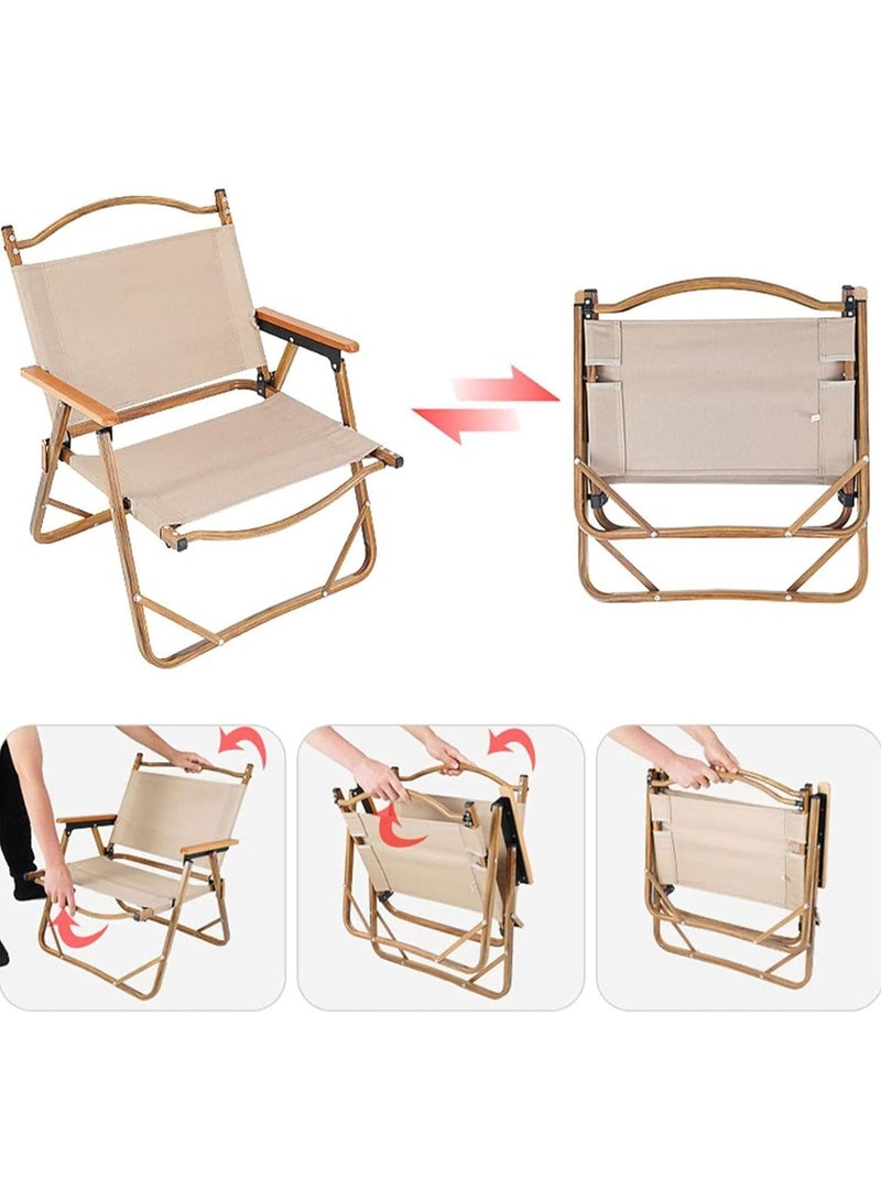 Camping Folding Chair Outdoor Beach Foldable Chair Ultralight Furniture Backpacking Chair with Wooden Handle Aluminum Bracket Stable Camp Chair for Outdoor Hiking Fishing Picnic Travel (Beige) - Image 3
