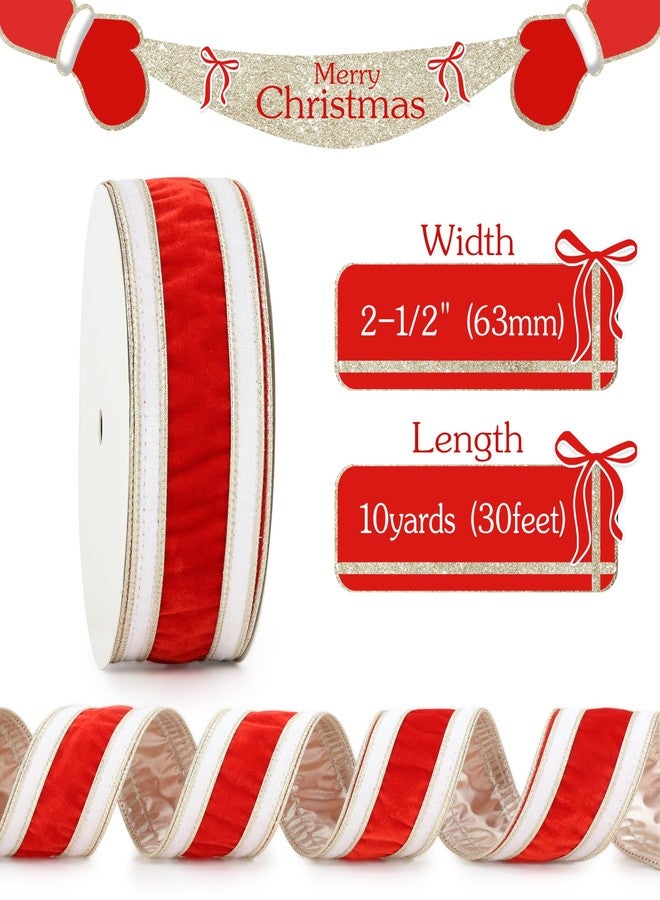 MAYREEL 2.5 Inch Double Color Velvet Wired Ribbon (Red & White, 10Yds) - Image 2