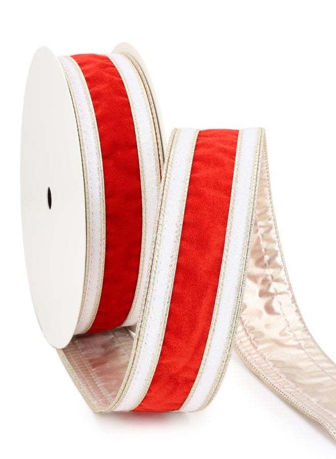 MAYREEL 2.5 Inch Double Color Velvet Wired Ribbon (Red & White, 10Yds) - Image 1