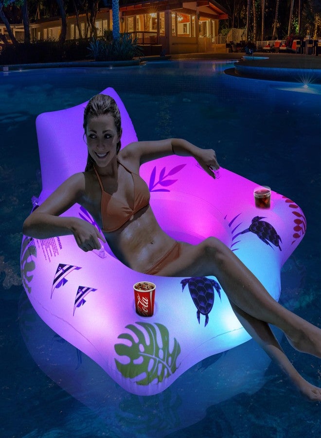 DeeprBlu Inflatable Pool Floats Chair with Color Changing Light, Solar Water Floats for Adults with 2 Cup Holders & 2 Armrests, Beach Float Pool Sofa, Pool Raft Lounge Pool Floaties for Adult - Image 1