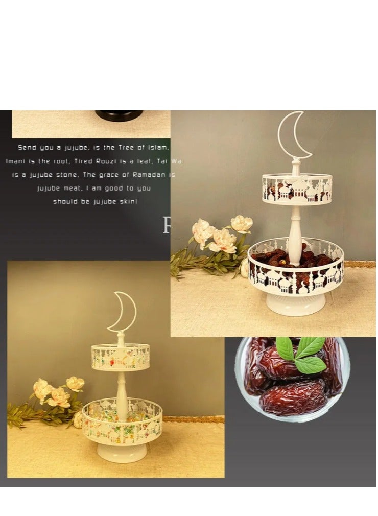 XiuWoo طقم صينية رمضان للزينة المنزلية من طبقتين - صينية حديدية مباركة لحلويات الحفلات قابلة للإزالة - Image 2