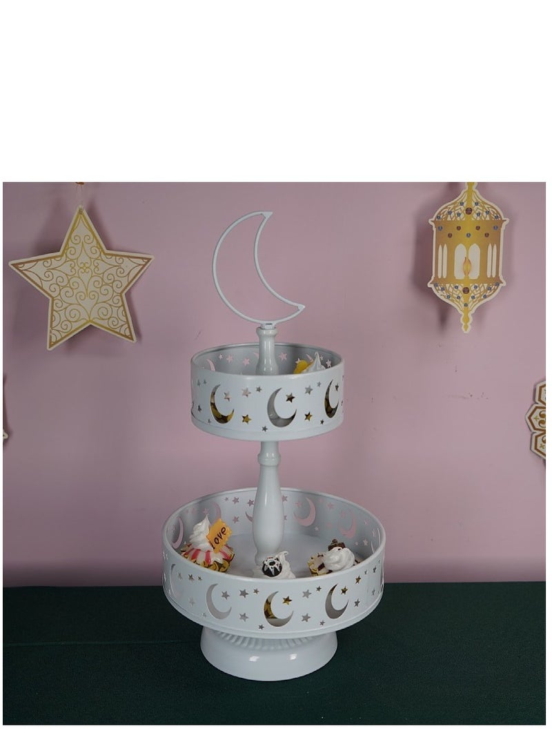 XiuWoo طقم صينية رمضان للزينة المنزلية من طبقتين - صينية حديدية مباركة لحلويات الحفلات قابلة للإزالة - Image 1